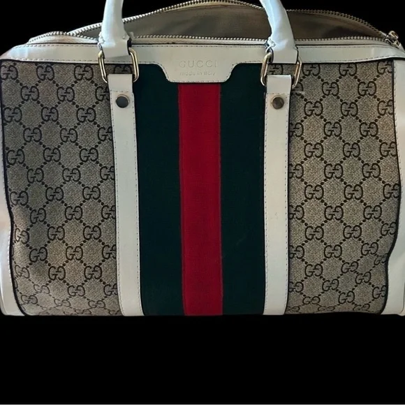 Gucci Beige Monogram Bag with Red and Green Stripe - Picture 2 of 9